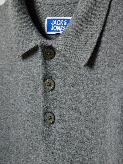 Jack & Jones Regular Fit Poloshirt in Strick-Optik Modell 'Bradfort' Mittelgrau Melange 2