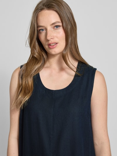 FREE/QUENT Knielange linnen jurk met ronde hals, model 'LAVA' Marineblauw - 3