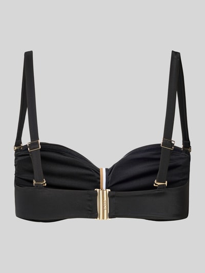 Produktfoto, schwarz unifarbenes Bikini-Oberteil mit Label-Applikation Modell 'BANDEAU' von BOSS, schmale verstellbare Träger, Klickverschluss, glatte Stretch-Oberfläche