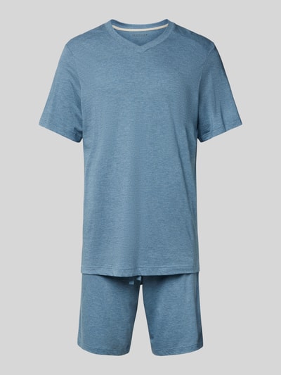 Schiesser Pyjama met V-hals Blauw - 1