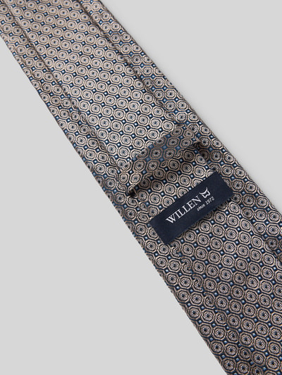 Produktfoto, Krawatte aus reiner Seide mit Label-Detail von Willen, klassisches Muster in Beige und Blau, 8 cm breit, feine Textur