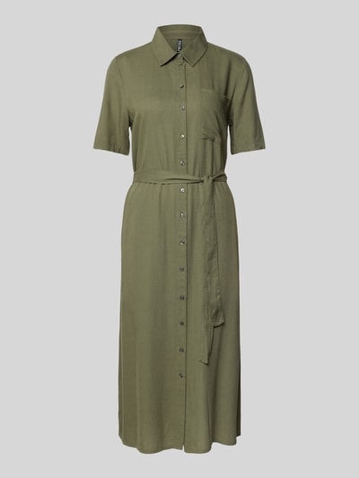 Pieces Tailliertes Freizeitkleid aus Viskose-Leinen-Mix Modell 'PIA' Khaki 2