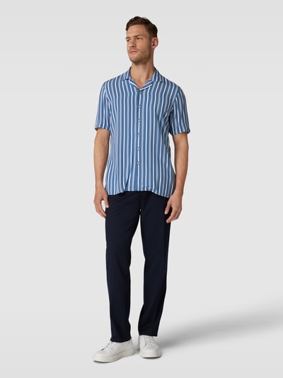 Jake*s Slim Fit Business-Hemd aus reiner Viskose mit Streifenmuster Jeansblau 1