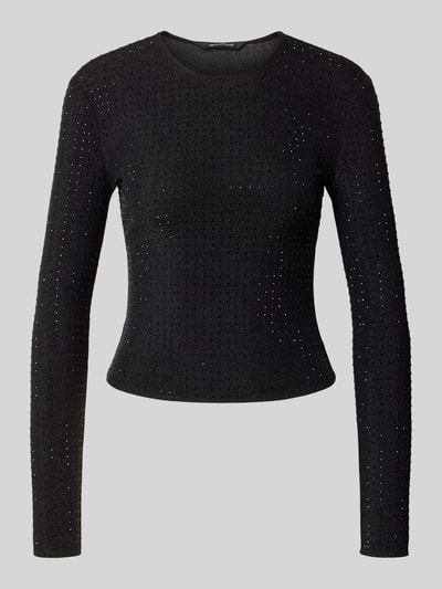 Produktfoto, Slim Fit Langarmshirt mit Strasssteinen von Armani Exchange in Schwarz, Strick-Optik, Rundhalsausschnitt, glatte Textur