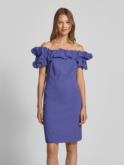 YAS Cocktailjurk met carmenhals, model 'CARRIE' Bleu - 4