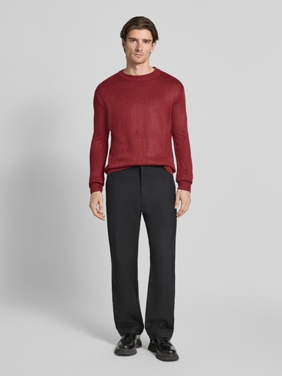 Tom Tailor Denim Regular Fit Strickpullover aus Rippstrick Rot 1
