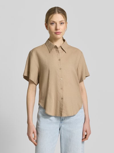 HUGO Loose Fit Kurzarmblusen aus Leinen-Viskose-Mix Modell 'ENCANTADA' Beige 4