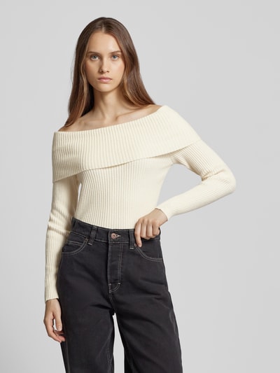 Only Slim Fit Strickpullover mit Off-Shoulder-Ärmel Modell 'KATIA' Offwhite Melange 4