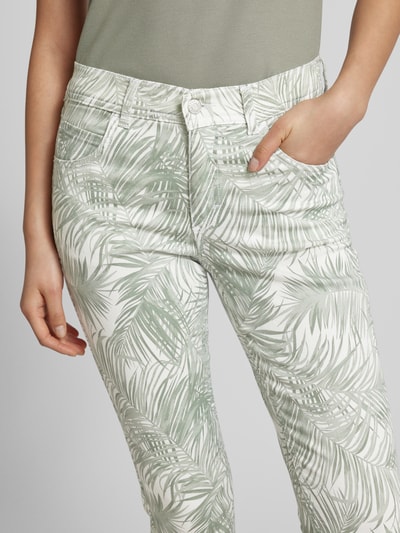 Angels Slim fit stoffen broek met all-over print, model 'Ornella' Rietgroen - 3