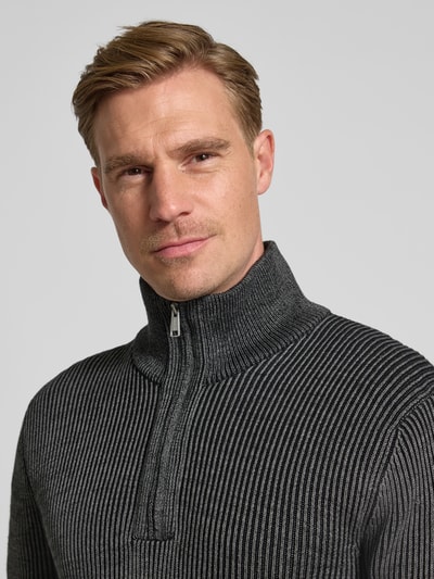 Marc O'Polo Regular Fit Troyer in Rippstrick-Struktur Anthrazit 3