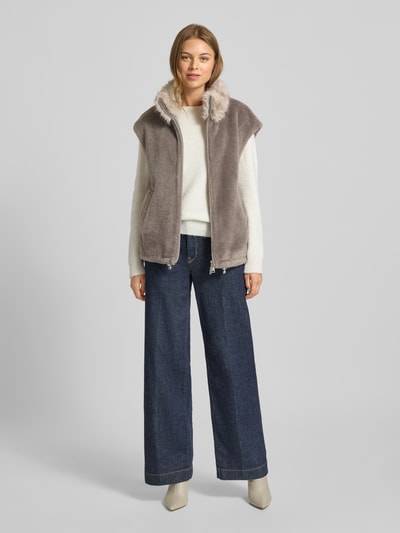 Marc Cain Weste mit Kunstfellbesatz Taupe 1