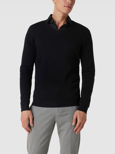Christian Berg Men Kaschmirpullover mit abgerundetem V-Ausschnitt Schwarz 4