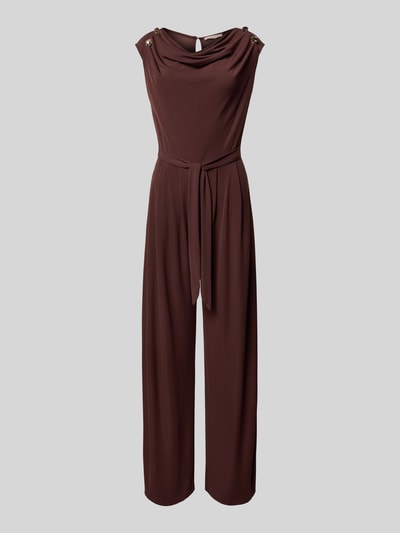 Rinascimento Cocktail-Jumpsuit mit Wasserfall-Ausschnitt und Bindegürtel Schoko 2