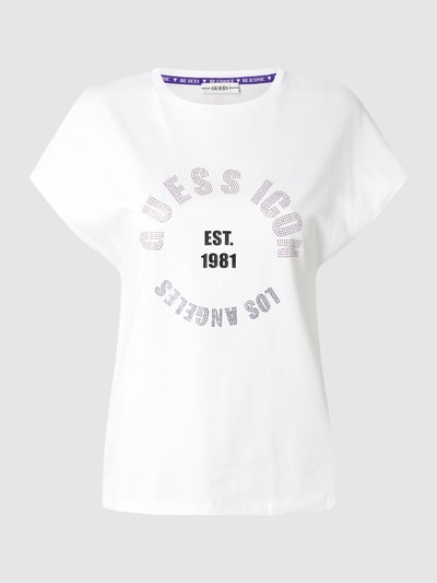 Guess T-Shirt mit Logo aus Strasssteinen Modell 'Tonya'  Weiss 1