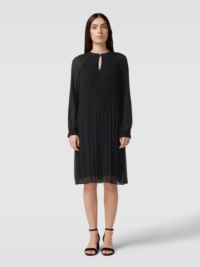 comma Knielanges Kleid mit Plisseefalten Black 4