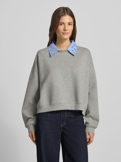Liu Jo White Sweatshirt mit Hemdblusenkragen Hellgrau Melange 4