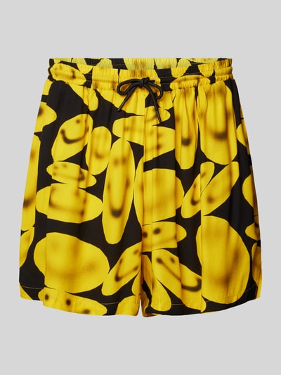 MARKET Sweatshorts met all-over motief, model 'SMILEY' Zwart - 2