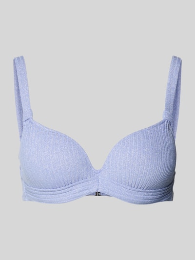 Produktfoto, Bikini-Oberteil in Glitzer-Optik Modell 'Tinjis' von Marie Jo in hellem Violett, gerippte Struktur, elastischer Material-Mix, Logo-Detail.