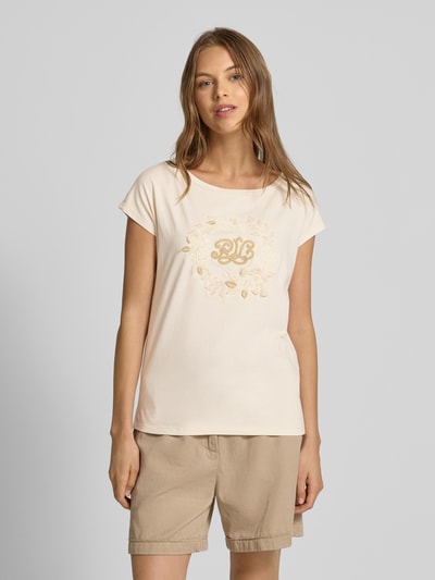 Lauren Ralph Lauren T-Shirt mit geripptem U-Boot-Ausschnitt Modell 'GRIETA' Offwhite Melange 4