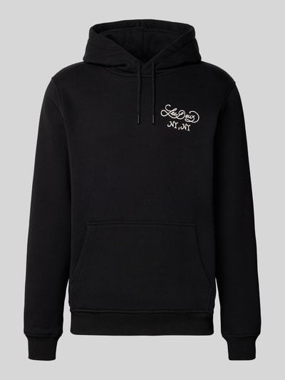 Les Deux Hoodie met labelprint en kangoeroezak Zwart - 2