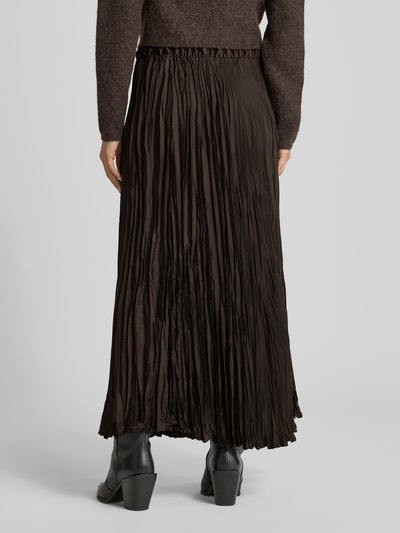 Stefanel Maxi-rok met elastische tailleband Model 'KREUKELROK' Donkerbruin - 5