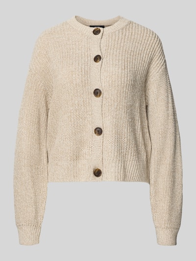 Produktfoto, Regular Fit Strickjacke mit einreihiger Knopfleiste Modell 'LEA' od Vero Moda, kremowy kolor, dzianina, długi rękaw, dekolt okrągły, wykończenie ściągaczowe, gładka faktura