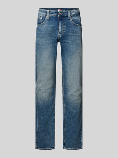 Produktfoto, Slim Fit Jeans aus Baumwoll-Mix Modell 'SCANTON SLIM' von Tommy Jeans, denim, 5 kieszeni, krój slim fit, logo, niebieski, tekstura bawełny