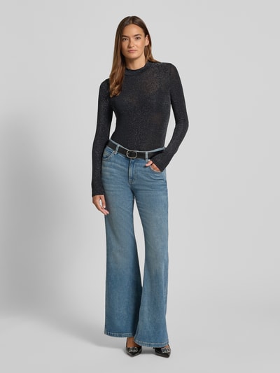 Jake*s Casual Shirt met lange mouwen en geribde ronde hals Zwart - 1