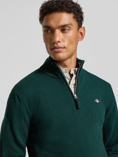 Gant Regular Fit Pullover mit Strick-Optik aus reiner Lammwolle Dunkelgruen 3