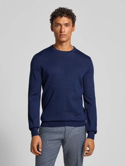 Christian Berg Men Regular fit shirt met lange mouwen van een mix van merinowol Donkerblauw gemêleerd - 4