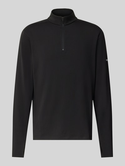 Produktfoto, schwarzes Regular Fit Sweatshirt mit Stehkragen Modell 'SW_Active QZ' von BOSS Green, glatte Textur, dezente Details.