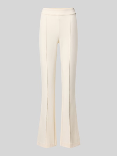 Produktfoto, Flared Hose mit Längsnähten Modell 'NEW FLARED EVELINA' von GUESS, cremefarben, elastischer Bund, strukturierte Oberfläche