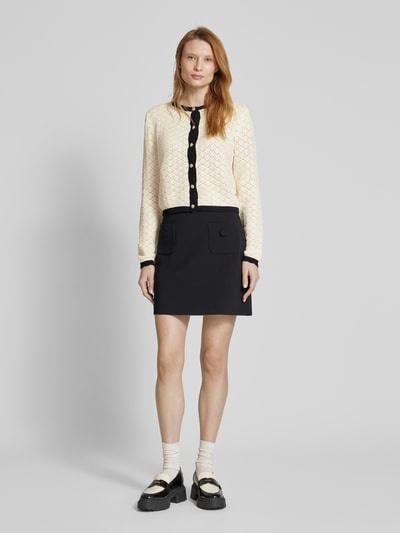 Vero Moda Regular Fit Strickjacke aus Baumwoll-Mix mit Lochstrickmuster Modell 'JACKIE' Offwhite 1