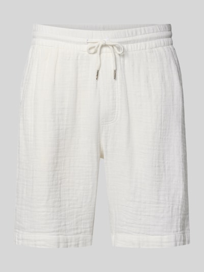 Produktfoto, Shorts mit Eingrifftaschen und elastischem Bund von Lindbergh in Weiß, Reine Baumwolle, Loose-Fit, sichtbare Struktur, Kordelzug, französische Eingrifftaschen, Gesäßleistentaschen, Bundweite bei Größe M 43 cm, Innenbeinlänge bei Größe M 22 cm.