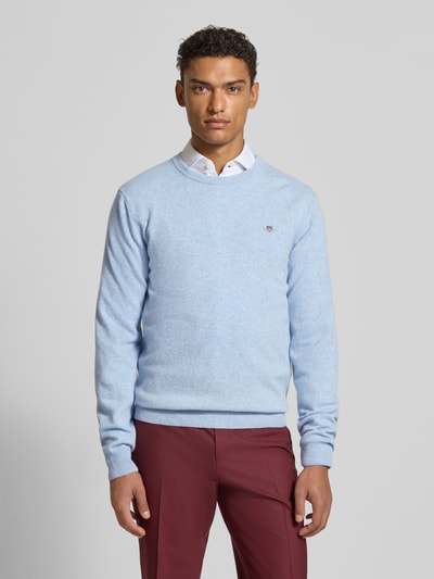 Gant Strickpullover aus reiner Lammwolle mit gerippten Abschlüssen Hellblau Melange 4