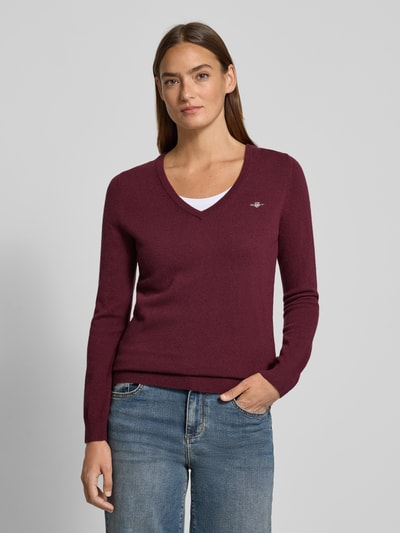 GANT Strickpullover aus Lammwoll-Mix mit V-Ausschnitt Bordeaux 4