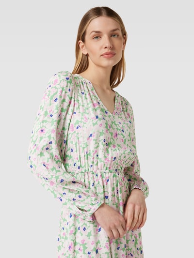 Selected Femme Knielange jurk van viscose met bloemenmotief, model 'MALIDA' Lichtgroen - 3