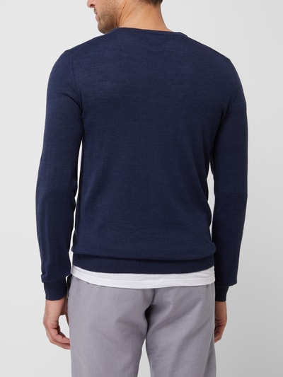 Christian Berg Men Pullover van wolmix  Donkerblauw gemêleerd - 5