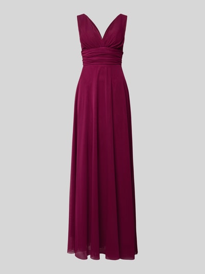 Produktfoto, Abendkleid mit Raffungen von TROYDEN COLLECTION in dunklem Rot, taillierte Passform, Maxi-Länge, V-Ausschnitt, Polyester, unifarbene Optik