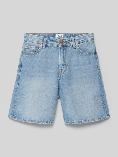 Produktfoto, hellblaue Loose Fit Jeansshorts mit Eingrifftaschen Modell 'TONY' von Jack & Jones aus reiner Baumwolle, sichtbare Struktur