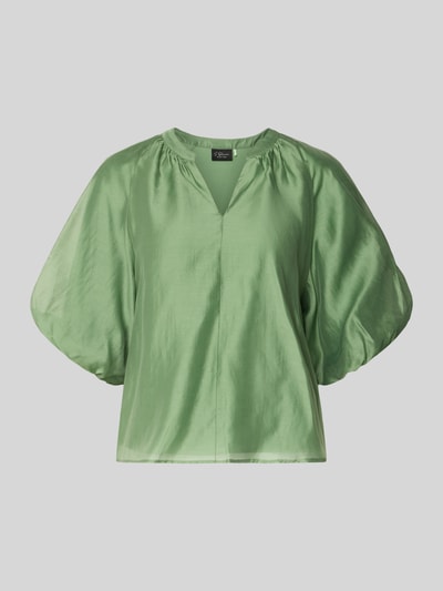 Produktfoto, Loose Fit Blusenshirt aus Lyocell-Mix von s.Oliver BLACK LABEL, Optik: Unifarben, Puffärmel, grüne glatte Textur