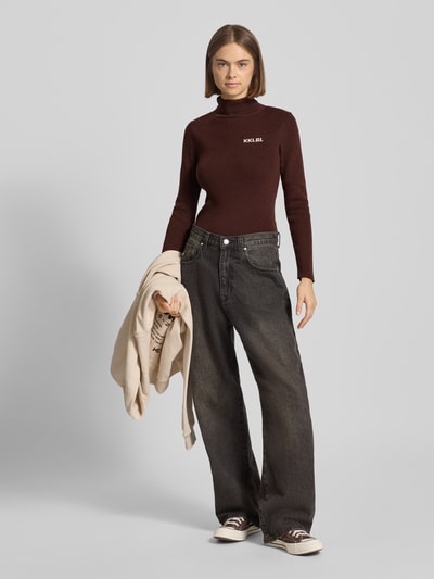 Karo Kauer Slim Fit Rollkragenpullover mit Woll-Anteil Mittelbraun 1