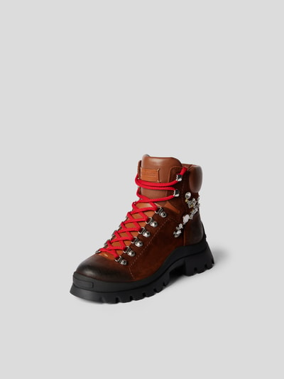 Dsquared2 Schnürboots mit Strasssteinen Cognac 2