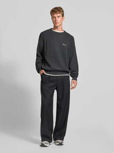 PROHIBITED Relaxed Fit Strickpullover aus reiner Baumwolle Modell 'Campus' Dunkelgrau 1
