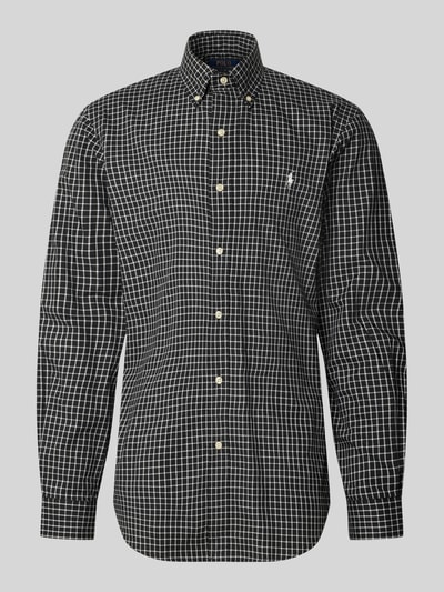 Produktfoto, Custom Fit Freizeithemd aus reiner Baumwolle von Polo Ralph Lauren, schwarz-weiß kariertes Muster, glatte Textur, weiße Knöpfe
