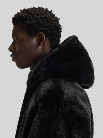 HUGO Regular Fit Webpelzjacke mit Kapuze Modell 'BEDO2541' Black 3
