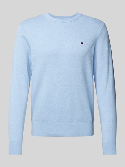 Tommy Hilfiger Gebreide pullover met logostitching, model 'PIMA' Lichtblauw - 2