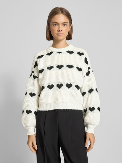 Pieces Relaxed Fit Strickpullover mit Herzprint Modell 'NOVE' Ecru 4