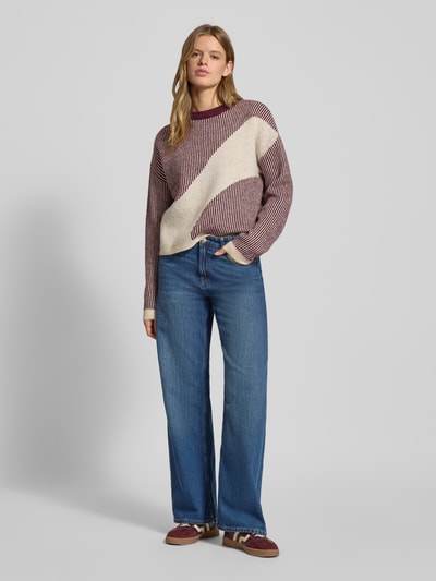 Pieces Loose fit gebreide pullover met all-over motief, model 'LINNA' Donkerrood gemêleerd - 1