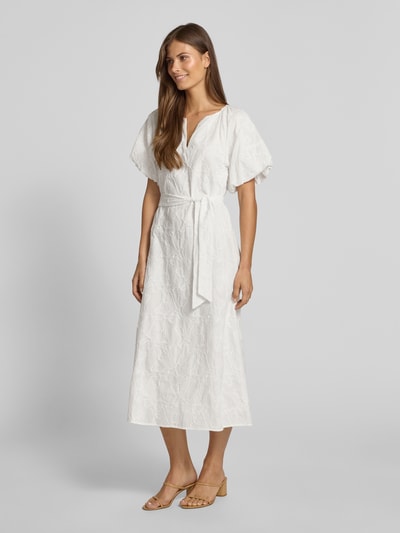 comma Midikleid mit Puffärmeln und Bindegürtel Sand 1